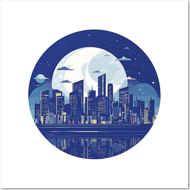 Modern City Skyline Landscape At Night Discovery Wall Art by Cubebox